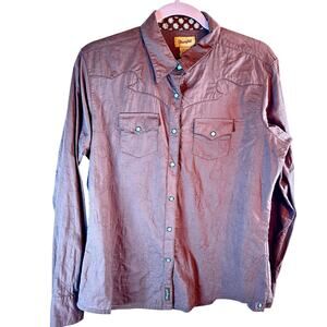 Wrangler Brown Western Shirt L Pearl Snaps Floral Embroidery Y2K Cowboy